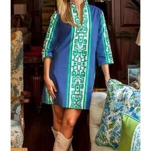 NEW HOUSE OF MBR heiress mini dress in blue & green